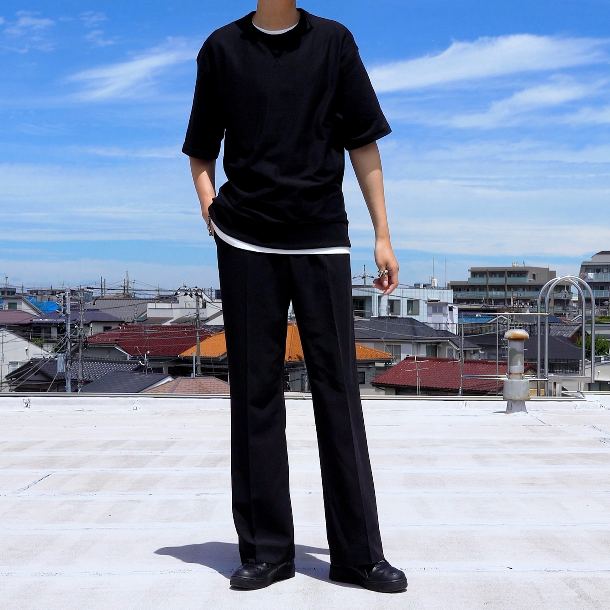 ANIMAF アニマフ脚長スラックス ブラック S ANIMAF アニマフ脚長スラックス ブラック S